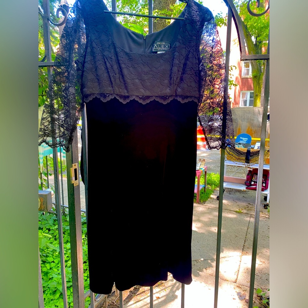 Formal black velvet and lace dress by Alex Formals.